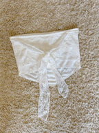 lace bow tie embroidered hollowed out irregular high-waist short strapless top with irregular edges