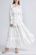 Alexandra Splicing Flapped Lace Hollow Midi Dress In White