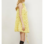 Flowering Girl Women Ribbon halter mini dress in yellow
