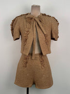 elva brown flower embellished tweed cardigan shorts set