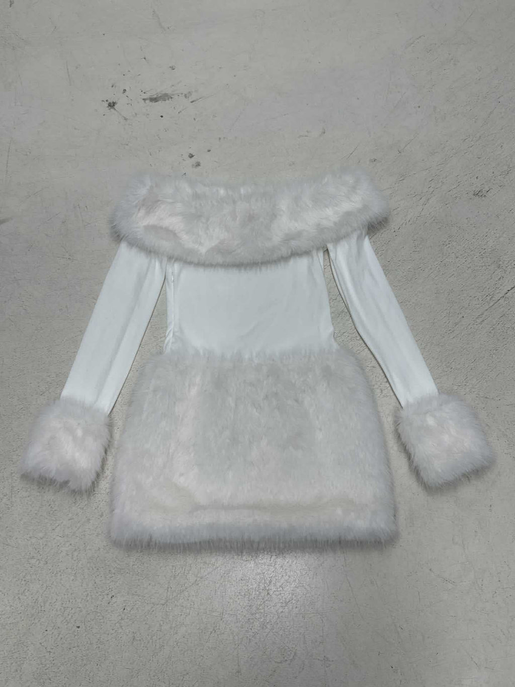 White Strapless Faux Fur Slim Mini Dress