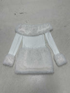 White Strapless Faux Fur Slim Mini Dress