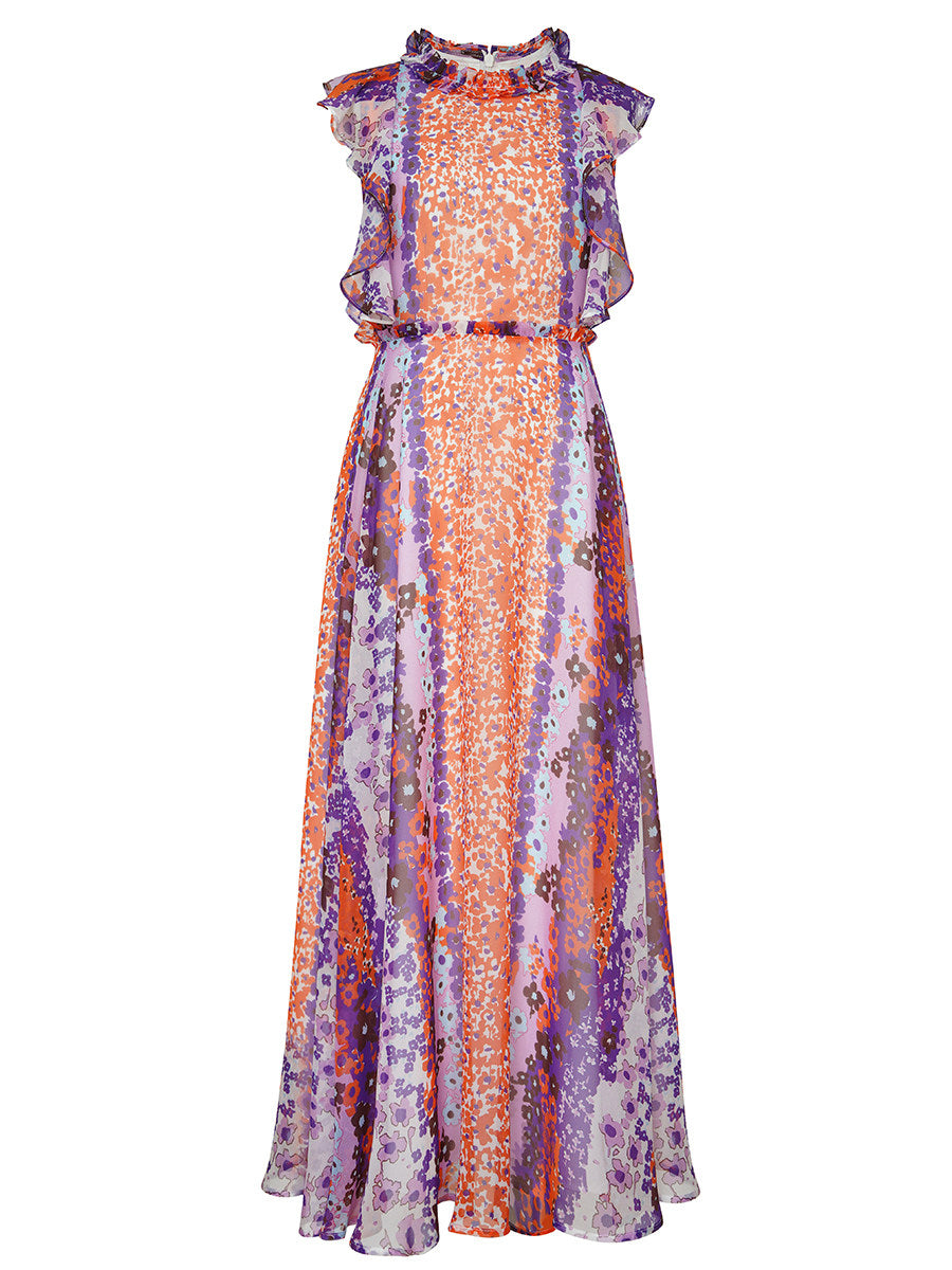 Floral Fungus Edge Collar Maxi Dress