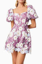 Flowering Girl Women Winifred Hollow Hook Lace Mini Dress In Purple