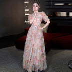 Flowering Girl Women Jodie v Neck Multicolor Ruffle Trim Tulle Maxi Dress