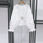 Openwork Embroidered V-Neck Closed Flared Sleeve Shirt