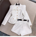 Flowering Girl Women Metal button wool shorts two-piece set - white