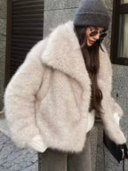 Flowering Girl Women mag lambswool thick fur coat