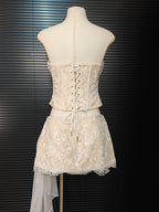 white Herringbone tube top floral ruffle mini dress suit