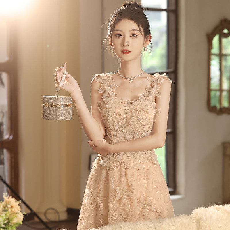 Sabina Apricot French Strapless Minimalist Fairy-Style Evening Gown maxi dress