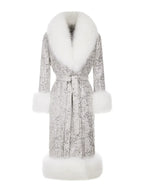 Sliver Tie Long Sleeve Long Fur Autumn Coat