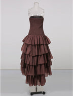 Flowering Girl Women Strapless Smocked Tiered High Low Midi Dress
