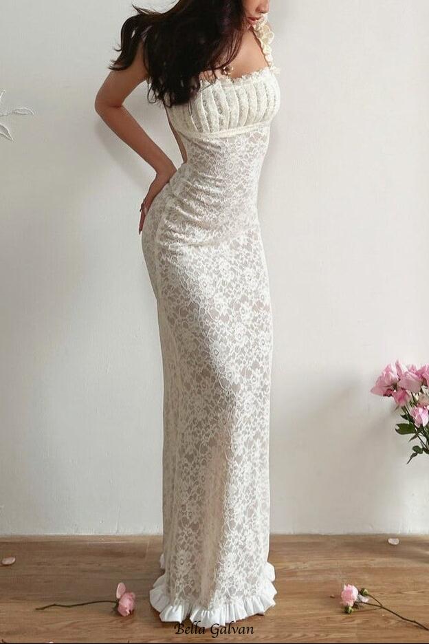 georgia lace bodycon slip maxi dress in white