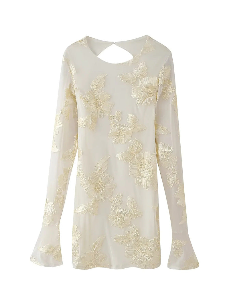 Floral Embroidered Open Back Mini Dress