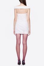 Lola White Off-Shoulder Asymmetrical-Draped Mini Dress