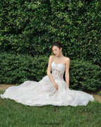 Flowering Girl Women sally 3d butterfly waist-cinching Strapless lace maxi dress - white