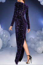 Wallis Long Sleeve Split Hem Sequin Maxi Dress In Purple