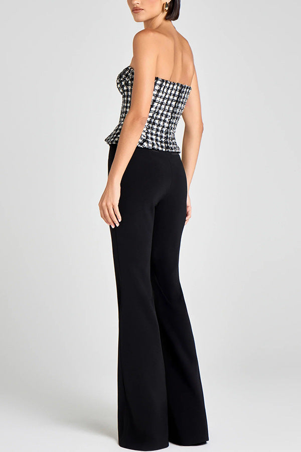 Roberta Black Check Tweed Sequin Top