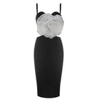 Jacey Mesh Flower Bandage Midi Dress