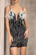 zenobia Pearl-embellished deep V-neck backless mini dress