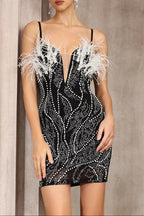 Zenobia Pearl-Embellished Deep V-Neck Backless Mini Dress