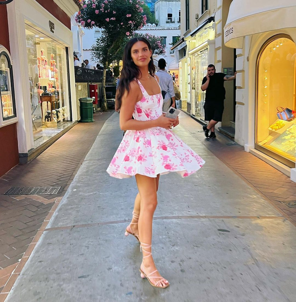 Flowering Girl Women RETALE PINK FLORAL FLARED MINI DRESS