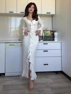 Flowering Girl Women queena white long-sleeved maxi dress