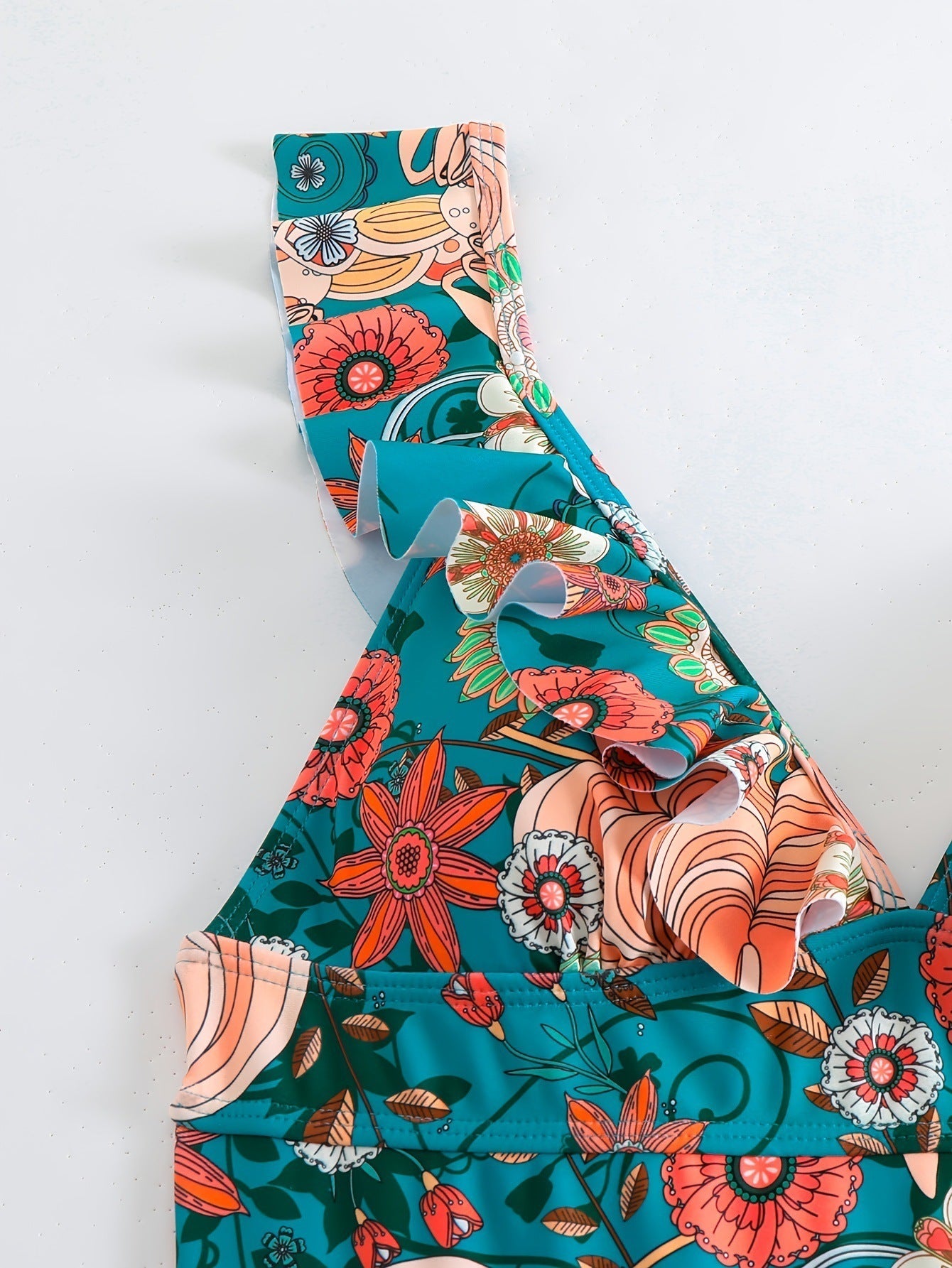 v-neck floral print Ruffle bikini