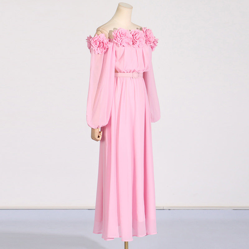 Flowering Girl Women ascella flower shoulder maxi dress in pink