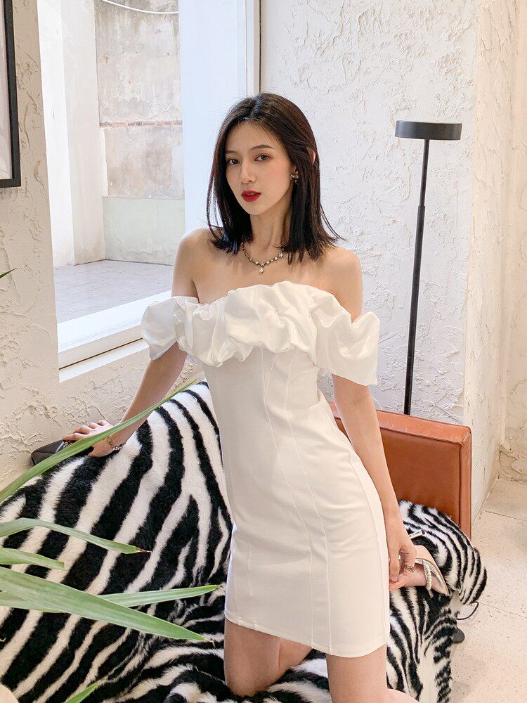 Flowering Girl Women Dolores Ruffled Strapless Off-Shoulder Mini Dress -White