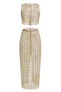 apricot Sheer plaid fishtail maxi skirt two piece of set