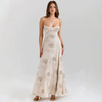 Flowering Girl Women Vintage embroidered hollow slip maxi dress - white