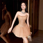 Flowering Girl Women venus Strapless polka dot mesh tulle mini dress - brown