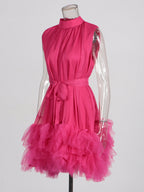 Flowering Girl Women half-high-neckline tulle mini dress in pink