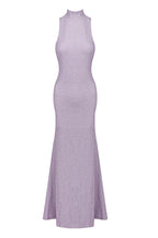 delia Sleeveless back flower embellished halter maxi dress in pale purple