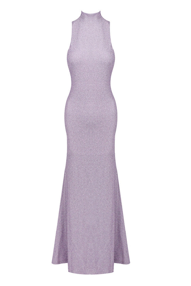 delia Sleeveless back flower embellished halter maxi dress in pale purple