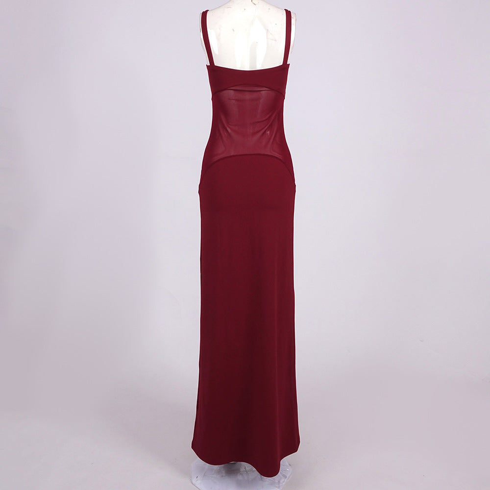 Flowering Girl Women sheer knit curve maxi dress in merlot