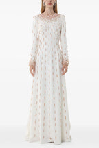 Flowering Girl Women white long sleeve beaded diamond maxi dress