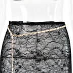 Flowering Girl Women LACE SKIRT SET WITH WAIST CHAIN IN BLACK
