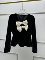 Wallis Black v-Neck Bow Cutout Velvet Top