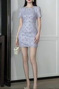 jacqueline rhinestone flower embroidery bodycon mini dress in purple