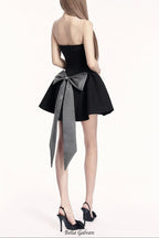 antonia back bow strapless mini dress  - black