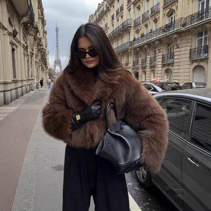 imitation fox fur cropped fur coats with artificial large fur collars