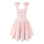 Flowering Girl Women Bow Strap Lace Trim Mini Skater Dress