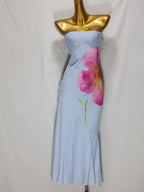 Light Blue Floral Print Strapless Midi Dress