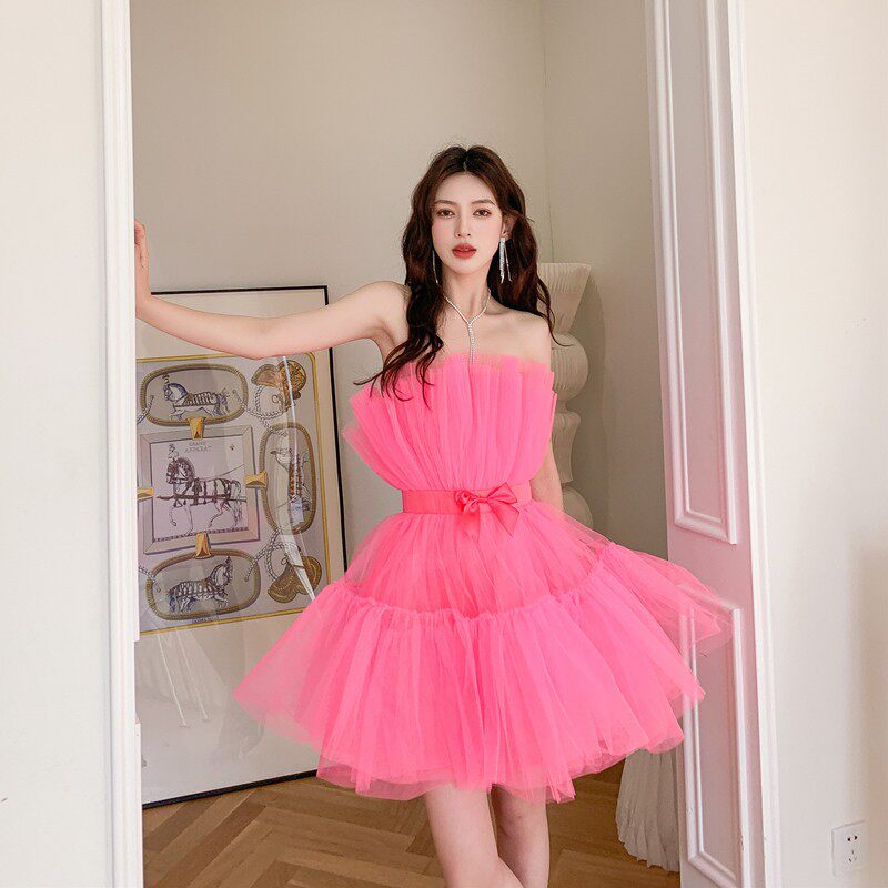 Flowering Girl Women Frederica Bow-Accent Waist-Cinched Strapless Dress - Pink