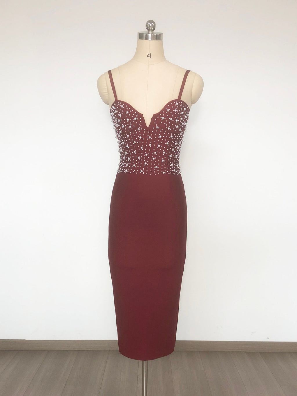 gustave Beaded bandage midi dress in wine