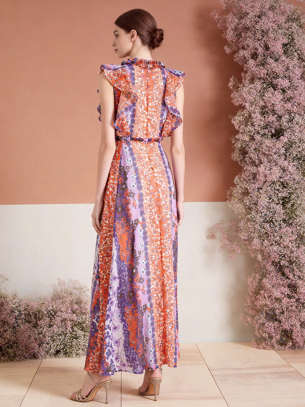 Floral Fungus Edge Collar Maxi Dress
