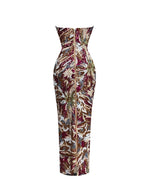vivien fireworks pattern sequin embroidery strapless maxi dress