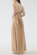 Deborah Pleated Slip Maxi Dress In Apricot